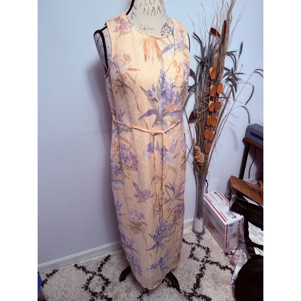 Scarlett Floral Midi Dress Sleeveless‎ Vintage Pastel Peach Purple
